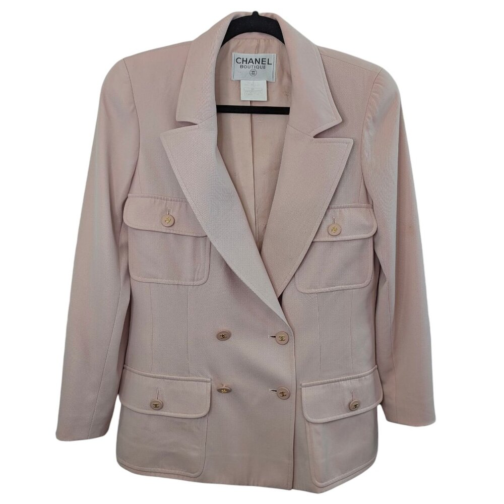 CHANEL Vintage Pink Wool Double Breasted Jacket 97P Spring 1997 FR40 S M 6 8